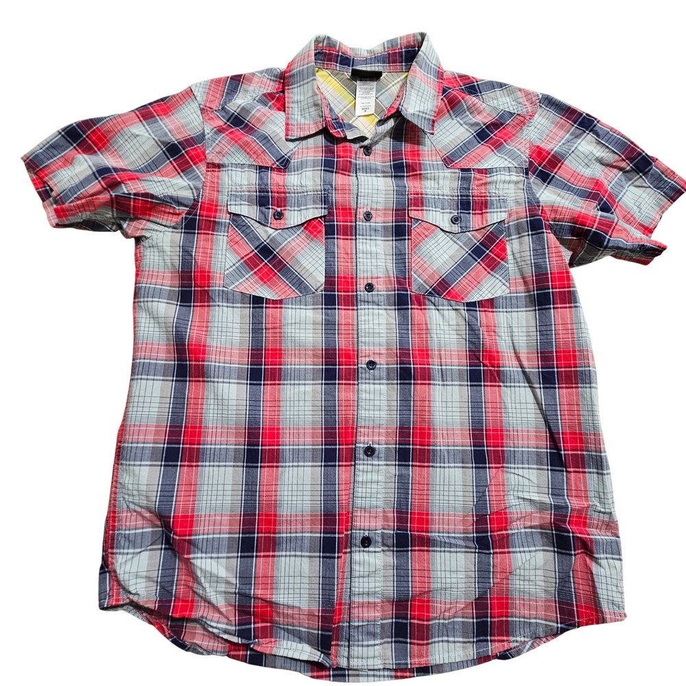 Patagonia Button Down Shirt Mens Medium Red Plaid Organic Cotton Short Sleeve
